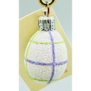 Patricia Breen Miniature Egg Striped Plaid Purple Green Ornament Spring 2002